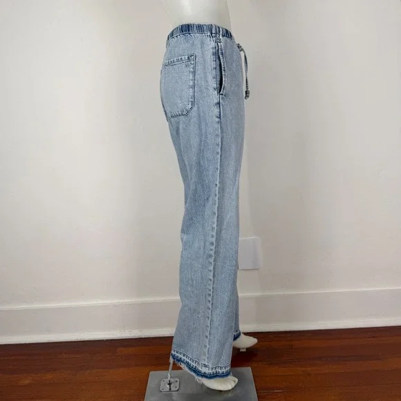 Rag & Bone Kierra Light Wash Acid Denim Drawstring Straight Leg Jeans XS (FLAW